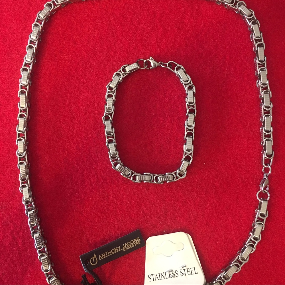 STAINLESS STEEL CHAIN & BRACELET SET